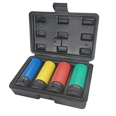 Imagen de ACEBON 1/2&quot; Unidad Métricas Extra Fina Pared Rueda Pantalla De Vaso Impacto Profundo, 4 Piezas, Tamaño 17, 19, 21, 22 mm (1/2&quot; 4PCS)