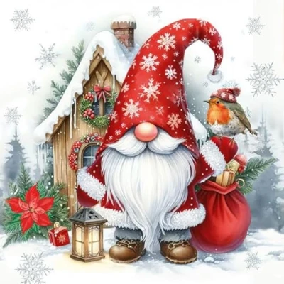 Imagen de 20 servilletas de Navidad con diseño enano Edik, papel para invierno gnomo Gnom Tomte. También decoupage y decoupage, 33 x cm