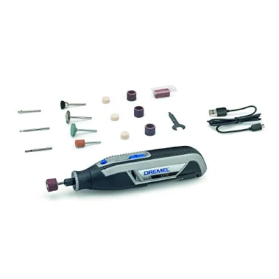 Imagen de Dremel Lite 7760 Multiherramienta inalámbrica (Batería 3.6 V, 2.0 Ah, kit con 15 accesorios, cargador USB, velocidad 8000 25000 rpm para tallar, grabar, amolar, limpiar, pulir, afilar y lijar)