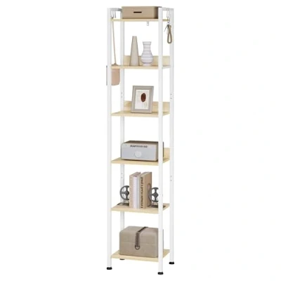 Imagen de WOLTU Escalera Estantería Blanco de Estilo Industrial, Almacenaje Madera y Metal con 4 Ganchos Extraíbles, Librería 6 Niveles para Salón, 40x30x187cm RGB31whe