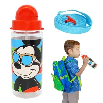 Imagen de Mickey Mouse botella de agua para niños, a prueba fugas, sin BPA, 500 ml con correa, niños