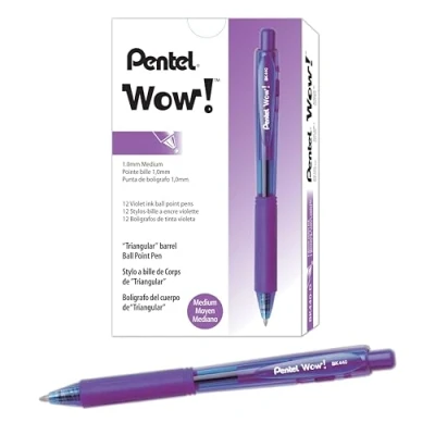 Imagen de Pentel BK440 V Bolígrafo (12 unidades, mecanismo de presión, zona agarre triangular ergonómica), color violeta