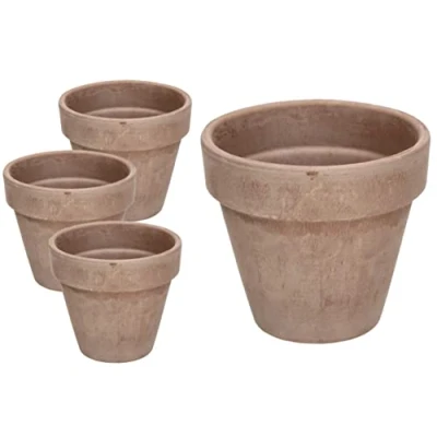 Imagen de KOTARBAU® Juego de 4 macetas Terracota con Borde 11 cm para Interiores y Exteriores, Tiesto Plantas, Arcilla Terracota, Maceta balcón o jardín, Cerámica sin esmaltar, Rústica, Beige