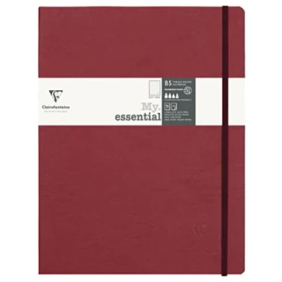 Imagen de Clairefontaine 794432C My.Essential Age Bag Cuaderno de notas (19 x 25 cm, con encuadernación hilo, 96 hojas numeradas, puntos/cuadriculado, papel marfil 90 g, burdeos, 1 unidad