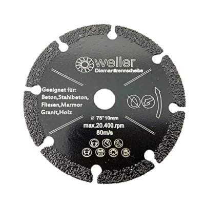 Imagen de Disco de corte diamante apto para Bosch GWS 10,8 12 V 76 EC Profesional a batería, amoladora angular plástico, aluminio, madera, piedra, mármol, azulejos, metales Ne