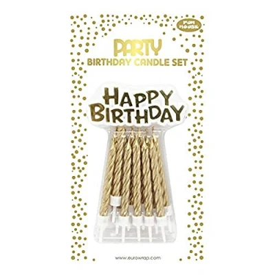 Imagen de Clairefontaine 26577 SC, Juego de 12 velas + portavelas soporte &quot;Happy Birthday&quot;, color dorado