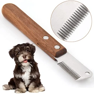 Imagen de onebarleycorn Cuchillo pelador Profesional para Perros, Mango de Madera ergonómico Herramienta Aseo Mascotas Zurdos