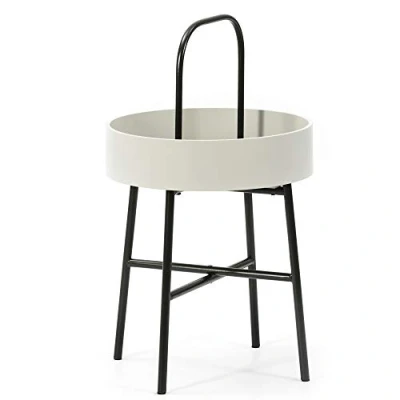 Imagen de VS Venta stock Mesa Auxiliar de Centro Redonda Jaipur con Tapa MDF Gris y Estructura metálica en Color Negro Mate/DIAMETRO: 40 cm