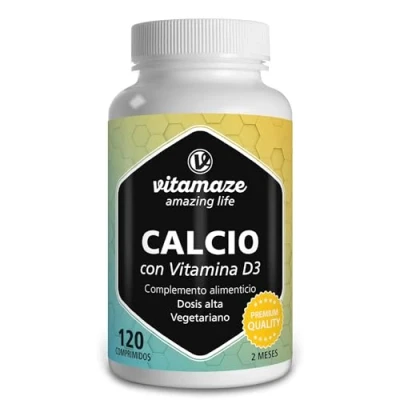 Imagen de Calcio y Vitamina D D3 400 UI + Carbonato de 600mg con Colecalciferol por Dosis Diaria 120 Tabletas Vegetarianas Suplemento Alimenticio sin Aditivos. Calidad Alemana. Vitamaze®