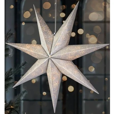 Imagen de BRUBAKER 60 cm Estrella de Navidad Interior Adviento LED para Colgar Luminosa Papel 3D Decoración Navideña Iluminable con Pila Plateada