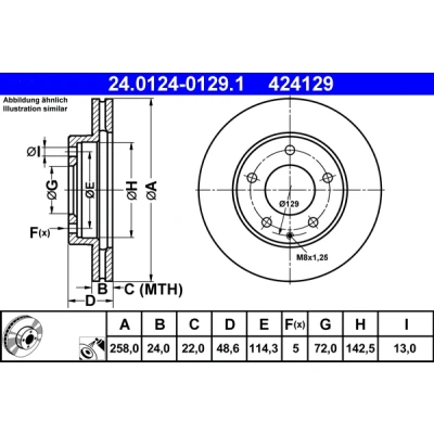 Imagen de ATE 24.0124 0129.1 Disco de freno 258,0 24,0 5 114,3 ventilado revestido MAZDA: Premacy, 626 V Berlina, MX 6, FORD USA: PROBE 2