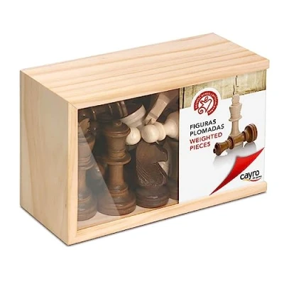 Imagen de Cayro Fichas de Ajedrez + 7 Años Plomadas y Caja Madera Accesorio para Juego Mesa Niños Adultos con 16 Piezas 2 Jugadores