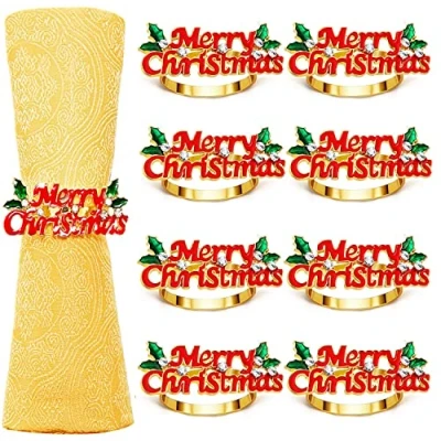 Imagen de KAHEIGN 8 Piezas Servilleteros Navideños, Oro Merry Christmas Hebilla de Servilleta Navidad con Diamantes Imitación por Acción Gracias Mesa Decoración (6cm x 2,5cm)