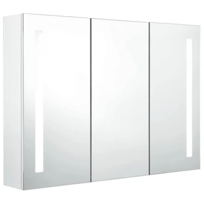 Imagen de vidaXL Armario Cuarto de Baño con Espejo LED Aseo Inodoro Muebles Mobiliario Tocador Botiquín Almacenaje Estante Decoración 89x14x62 cm Blanco Brillo