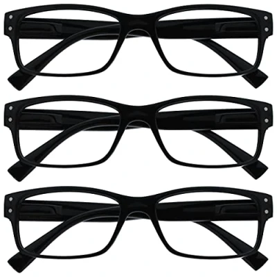 Imagen de La Compañía Gafas De Lectura Pack 3 Hombres Negro Grande Estilo Diseñador Lectores Bisagras Resorte RRR11 1 +1,00