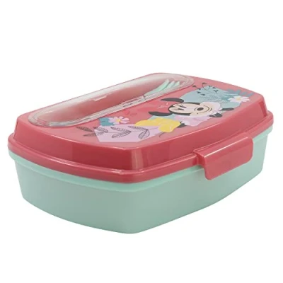 Imagen de Fiambrera rectangular para el almuerzo infantil con cubiertos de Minnie Mouse