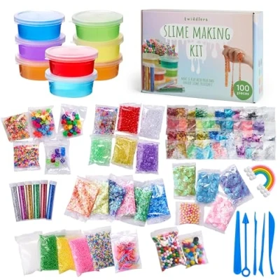 Imagen de THE TWIDDLERS 100 Piezas DIY Slime Kit Set Dijes Charms, Purpurina, Manualidades para Niños Regalo Niñas