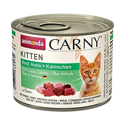 Imagen de comida para gatos animonda Carny Kitten, húmeda hasta 1 año, vacuno, pollo + conejo, 6 x 200 g