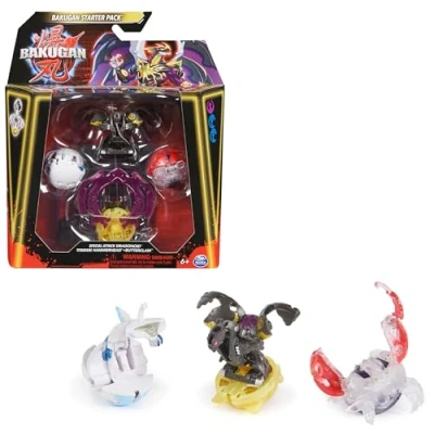 Imagen de Bakugan Starter 3 Pack, Special Attack Dragonoid, Titanium Hammerhead, Butterclaw, figuras de acción giratorias y personalizables, cartas intercambio, juguetes para niños niñas a partir 6 años