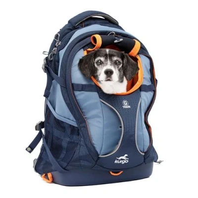 Imagen de Kurgo G Train, Mochila para Perros Pequeños y Gatos, Transportín, Base Impermeable, Viajes Excursiones, Azul Marino