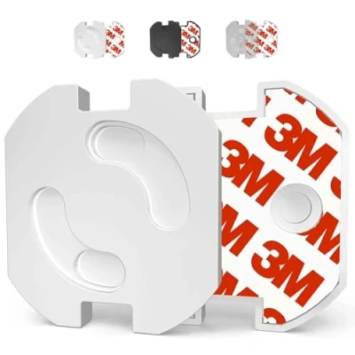 Imagen de VegMai®[20 Unidades] Protector Enchufes Seguridad Infantil Con Mecanismo De Giro Y Adhesivo 3M Ideal Para Bebes Niños Pequeños En El Hogar. Schuko Europeo Tapas Color (BLANCO)