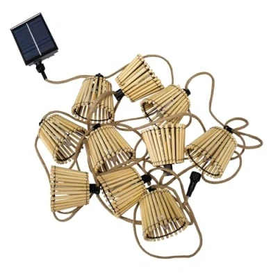 Imagen de Moovere Guirnalda de luces OKINAWA para exterior bajo techo Fibra Bambú 10 Farolillos LED 8 metros longitud (Solar + Bateria)