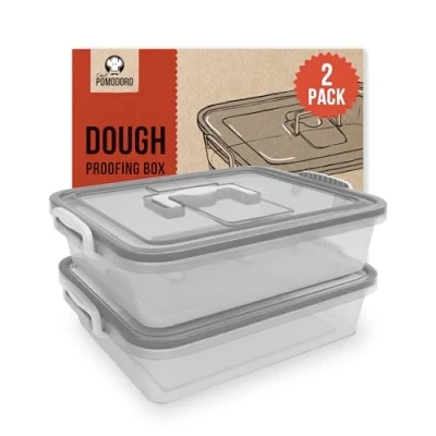 Imagen de Chef Pomodoro Caja con Tapa para Fermentar Bolas de Masa Pizza, Contenedor Plástico 35 x 28 cm 4 6 Masa, Transparente Práctica Asa Transporte (Gris, Paquete 2)
