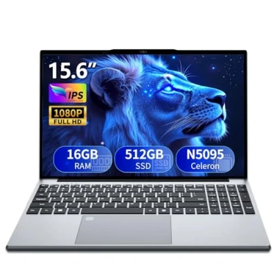 Imagen de Ordenador portátil 15.6 pulgadas, 16GB RAM 512GB SSD Procesador N5095 Gráficos UHD, PC Portatil FHD 1920 * 1080 con WiFi5/USB 3.0/Teclado numérico/Teclado retroiluminado/Touch ID Computadora
