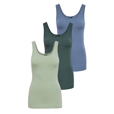 Imagen de ONLY Onllive Love Tank Noos Camiseta para Mujer, Verde/Azul (1 X Desert Sage/ 1x Balsam Green/1x China Blue), XL