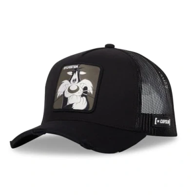 Imagen de Capslab Silvestre Looney Tunes Aspecto Usado Negro Gorra de Camionero Ajustable