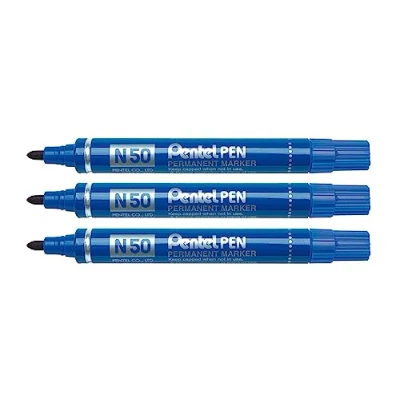 Imagen de Pentel N50 marcador permanente punta cónica azul 3 unidades