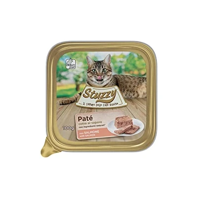 Imagen de Stuzzy Mister, Comida húmeda para Gatos Adultos, Sabor salmón, línea paté y Carne en trozos Total 3,2 kg (32 tarrinas x 100 gr)