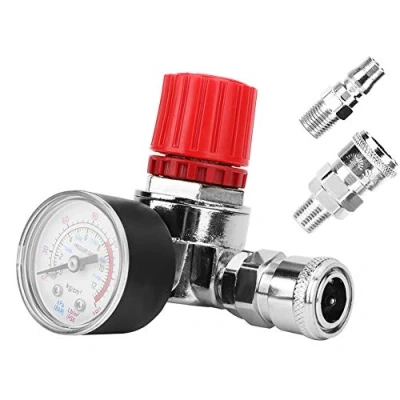 Imagen de Válvula reguladora de presión, aleación zinc Regulador presión Interruptor control Manómetro con conector macho/hembra para compresor aire