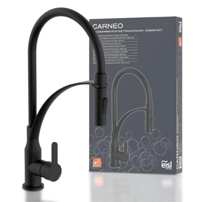 Imagen de EISL NI183CARB CARNEO Grifo de Cocina con Ducha Extensible, Función Ahorro Agua, Fregadero Giratorio, Mezclador Monomando, Negro