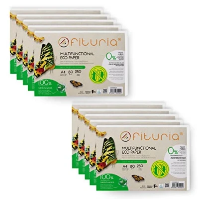 Imagen de Papel Reciclado A4 de 80gr, Folios 100% Fabricado con Reciclado, Paquete Hojas DIN A4, Color Natural Apto para Impresora Laser e Inkjet Ofituria (2500 hojas)