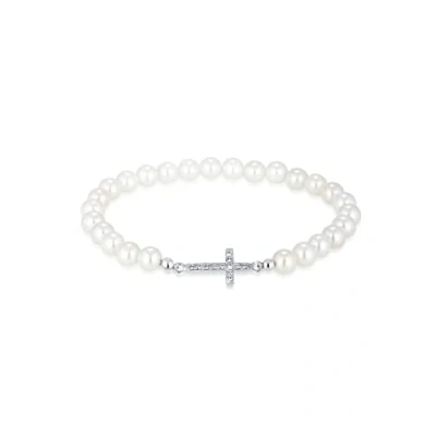 Imagen de Elli Pulseras Mujeres Cruz elegante con Perlas de Concha y Cristales en Plata Ley 925