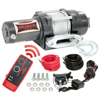 Imagen de Dragon Winch Cabrestante eléctrico Highlander 12V 4500 lbs 2041kg con Cuerda de acero 15m para arados, quads, ATV, UTV Resistente al agua + control remoto inalámbrico y accesorios Cabestrante
