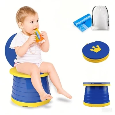 Imagen de Asiento de Inodoro Para Niños, Silla Plegable Entrenamiento Bebés Orinal Viaje Interiores y Exteriores con Bolsa (blue)