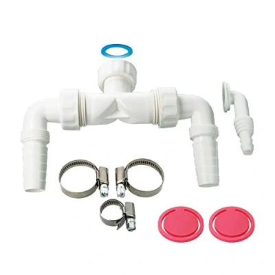Imagen de tecuro 58766 desagüe doble para lavadora y/o secadora con protección de reflujo 1 pulgada ÜWM juego completo blanco conexión secador condensación