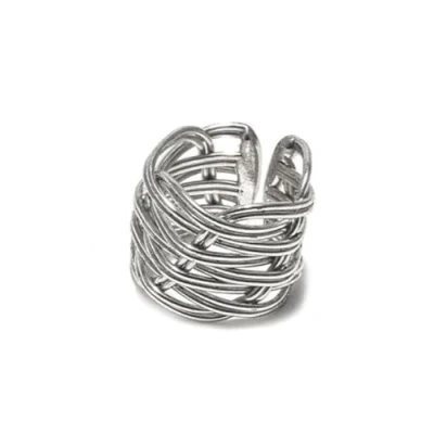 Imagen de Vestopazzo Anillo banda trenzada ajustable. Chapado en plata. Níquel tested. unisex. Elaboración artesanal. MI5047, Plata, Sin piedras preciosas