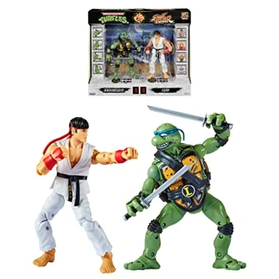 Imagen de BANDAI Paquete de 2 Figuras acción Tortugas Ninja Mutantes Adolescentes Leonardo Vs Street Fighter Ryu, 6 Pulgadas y Tortuga con articulación, P81251