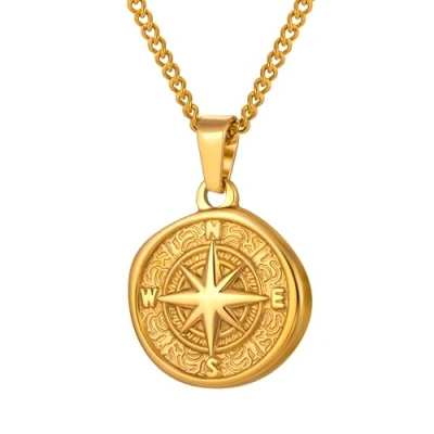 Imagen de murtoo Cadena para hombre, collar con brújula colgante de Acero inoxidable dorado, ideas regalo hombre y mujer,