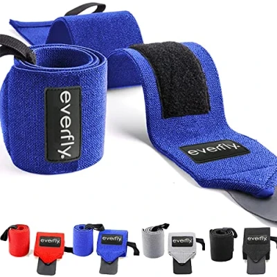 Imagen de EVERFLY Muñequeras Crossfit Gym Ajustables 1 Par Deportivas Musculación Gimnasio Calistenia Hombres y Mujeres Halterofilia Flexiones Fitness Levantamiento Pesas Tendinitis Padel Tenis (Azul)