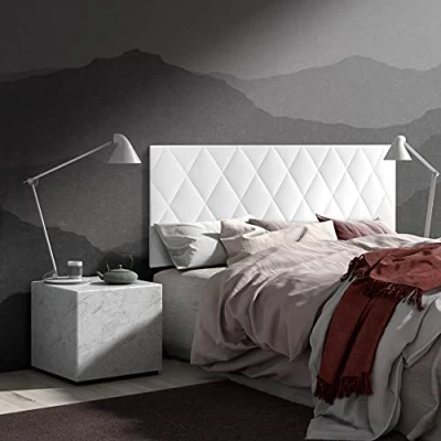 Imagen de MOMMA HOME Cabecero de Cama en Polipiel Modelo Calor tapizado ecopiel Acolchado Incluye herrajes para Colgar Cabezal Dormitorio (White, 150 x 60 cm)