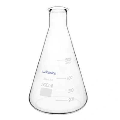 Imagen de Labasics Matraces Erlenmeyer en Boca Estrecha, Flask Matraz de Cristal Borosilicato con Borde Resistente 500ml