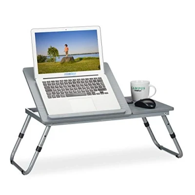 Imagen de Relaxdays 0 Mesa Plegable Portátil, Altura Regulable, Soporte Tablet Regazo, Cama, Bandeja Laptop, 44 x 73 34,5 cm, Gris, Tablero de Fibras, 1 Pieza