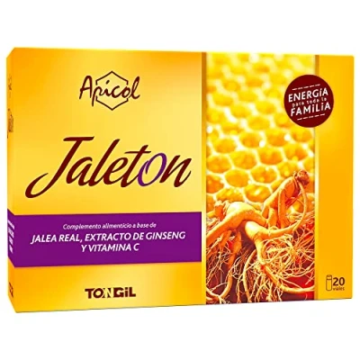 Imagen de Jalea Real y Ginseng Apicol Jaleton Energía Positiva con 10 HDA Extracto 5:1 de Raíz Coreano IL HWA Vitamina C Incorporada Contiene 20 Ampollas TONGIL