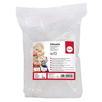 Imagen de Rayher 3315000 Relleno de cojín, blanco y esponjoso, 50 g, 100% poliéster, fibra copos lavable a 95 grados, para cojines peluches