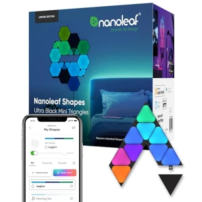 Imagen de Nanoleaf Shapes Ultra Black Mini Triángulos Paquete de extensión 10,LED Adicionales Apliques Pared Interior Modulares, Luces Led Inteligentes RGBW 16M Colores WiFi, Compatible con Alexa