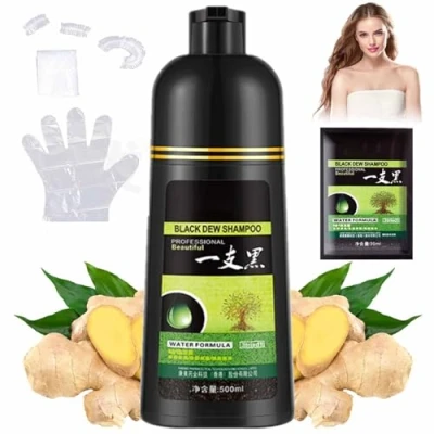Imagen de CLOUDEMO Yaguan Black Dew Shampoo, 500ml Brown 3 in 1 Herbal Shampoo Hair Dye, Coloring (Brown)